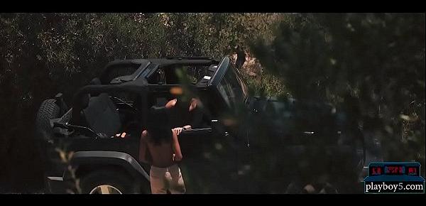  Outdoor public sex with a hot brunette on the road trip